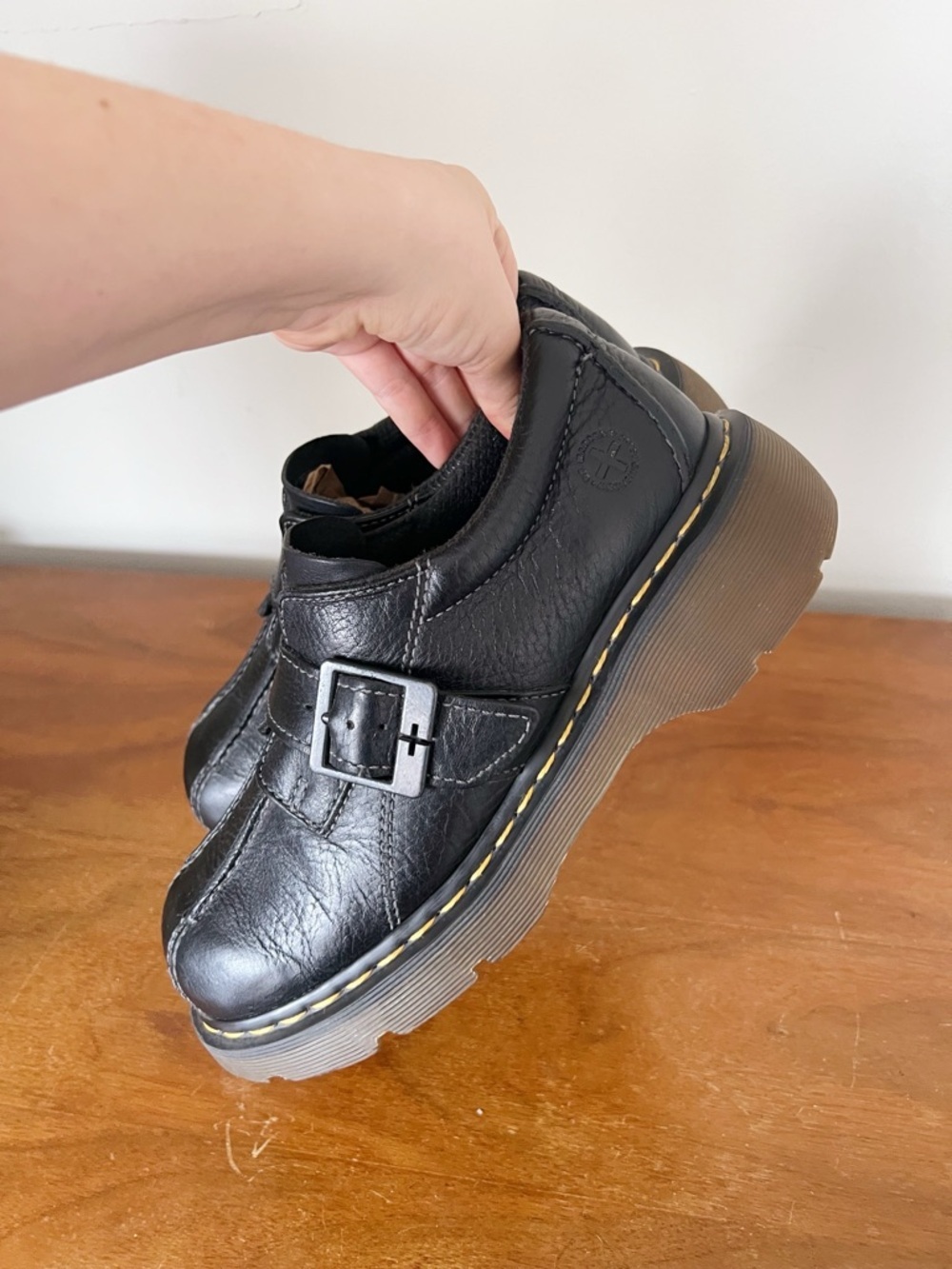 Dr Martens • vintage 12282 platform shoes black leather monk strap chunky - Picture 7 of 10